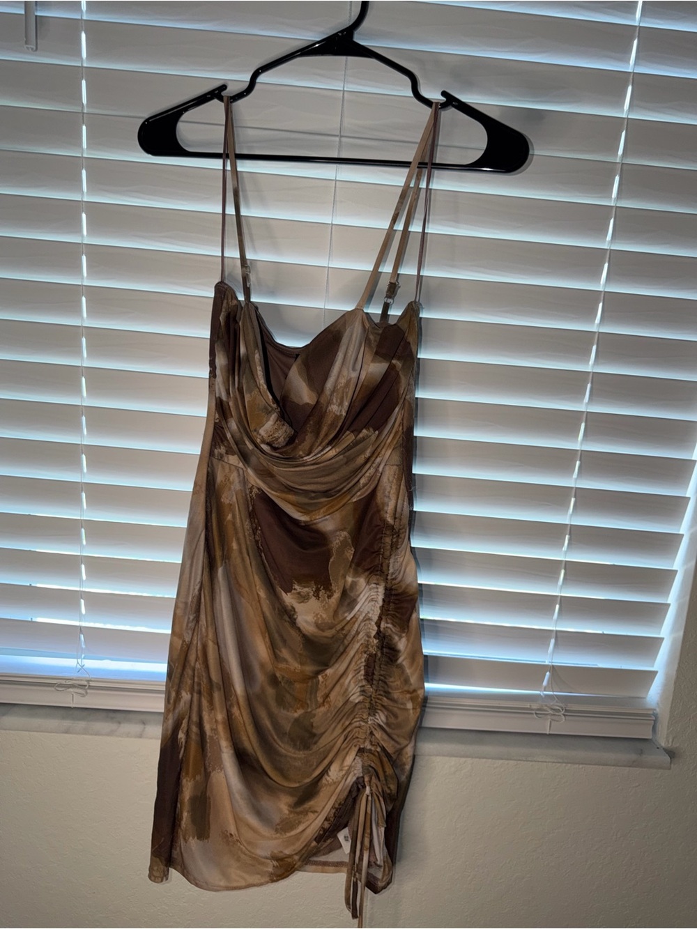 Windsor Brown Marble-Print Cowl Neck Slip Dress